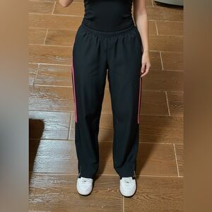 GTM Sportswear black athletic track pant pink side back stripe SMALL zip spandex